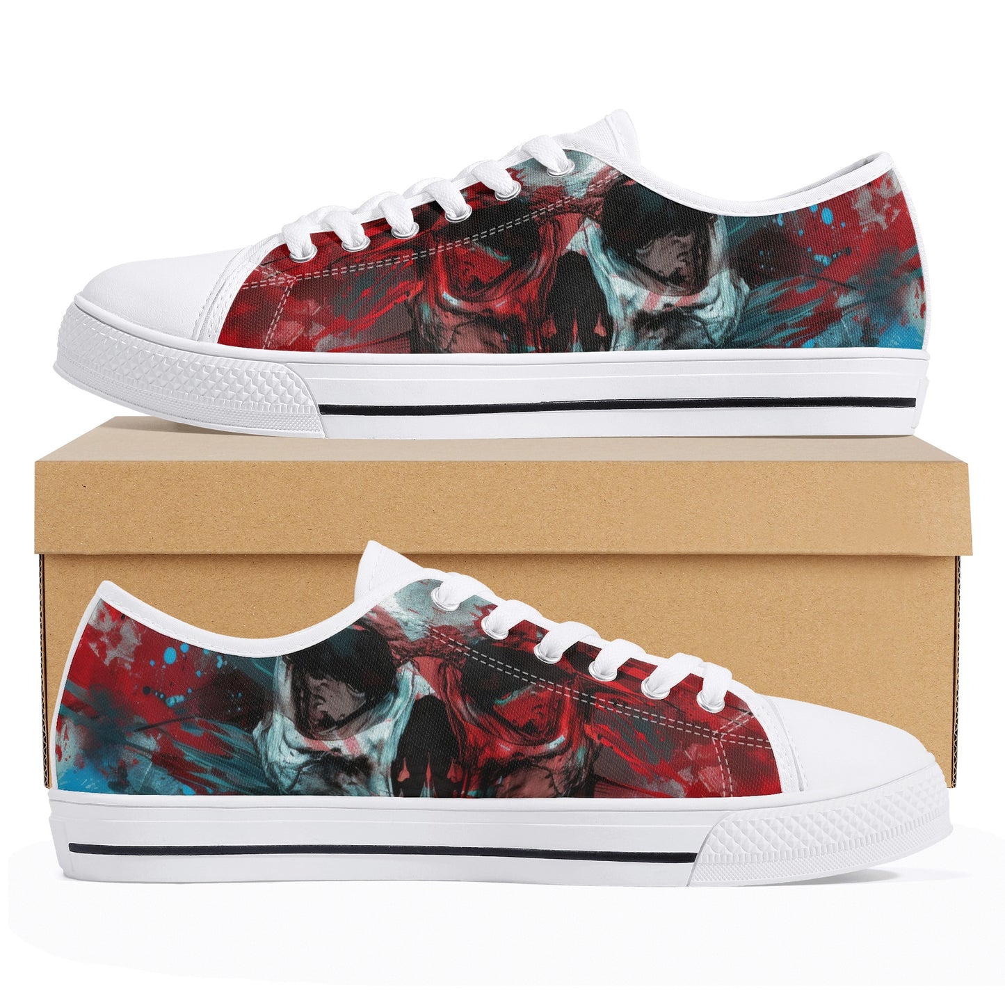 Paint Splatter Skull Mens Rubber Low Top Canvas Shoes