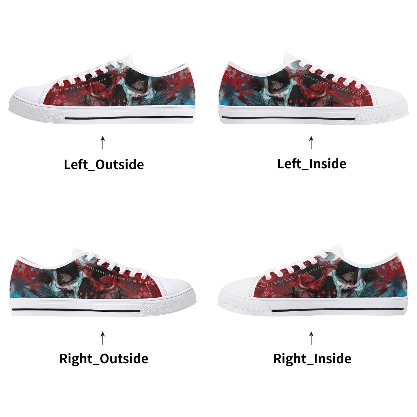 Paint Splatter Skull Mens Rubber Low Top Canvas Shoes