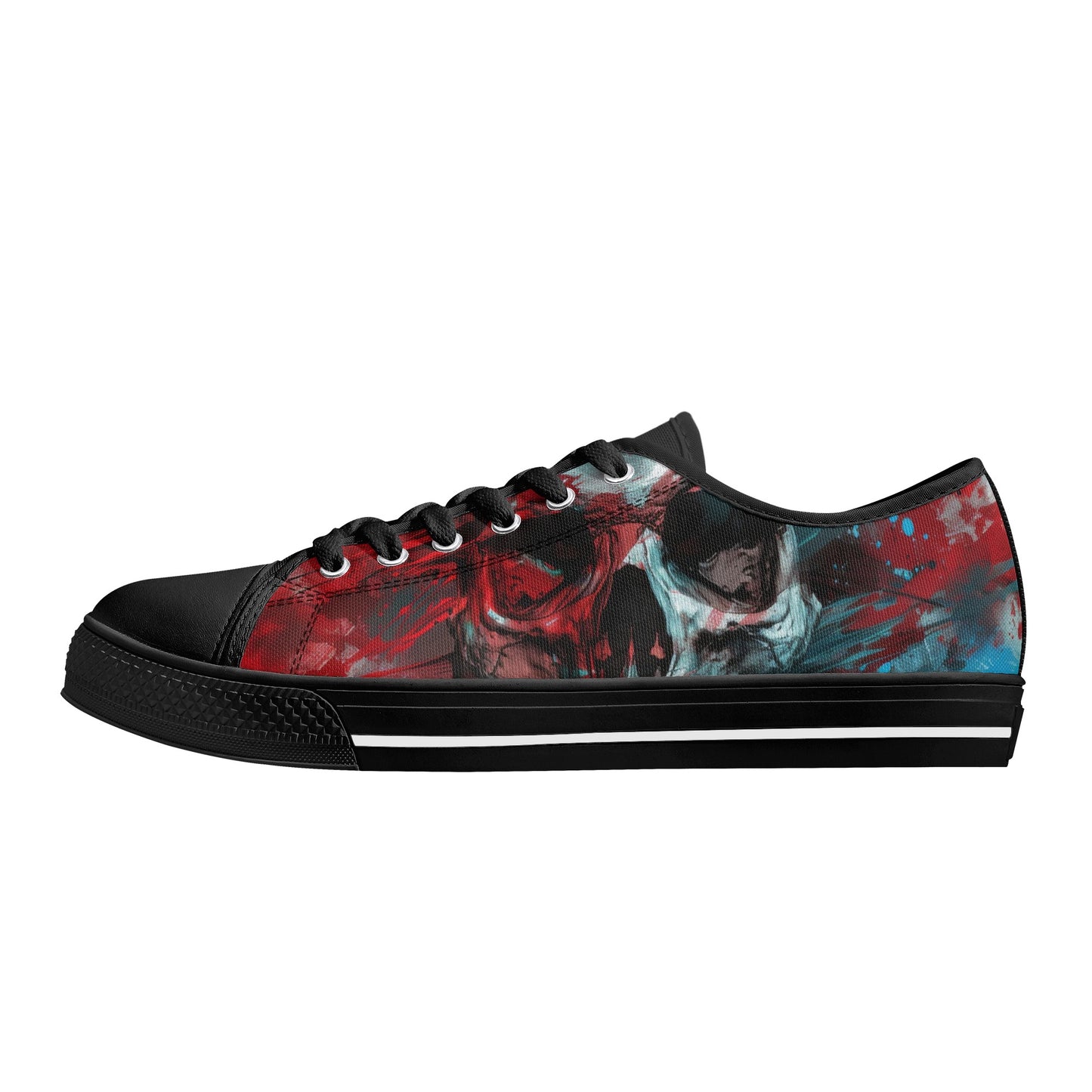 Paint Splatter Skull Mens Rubber Low Top Canvas Shoes