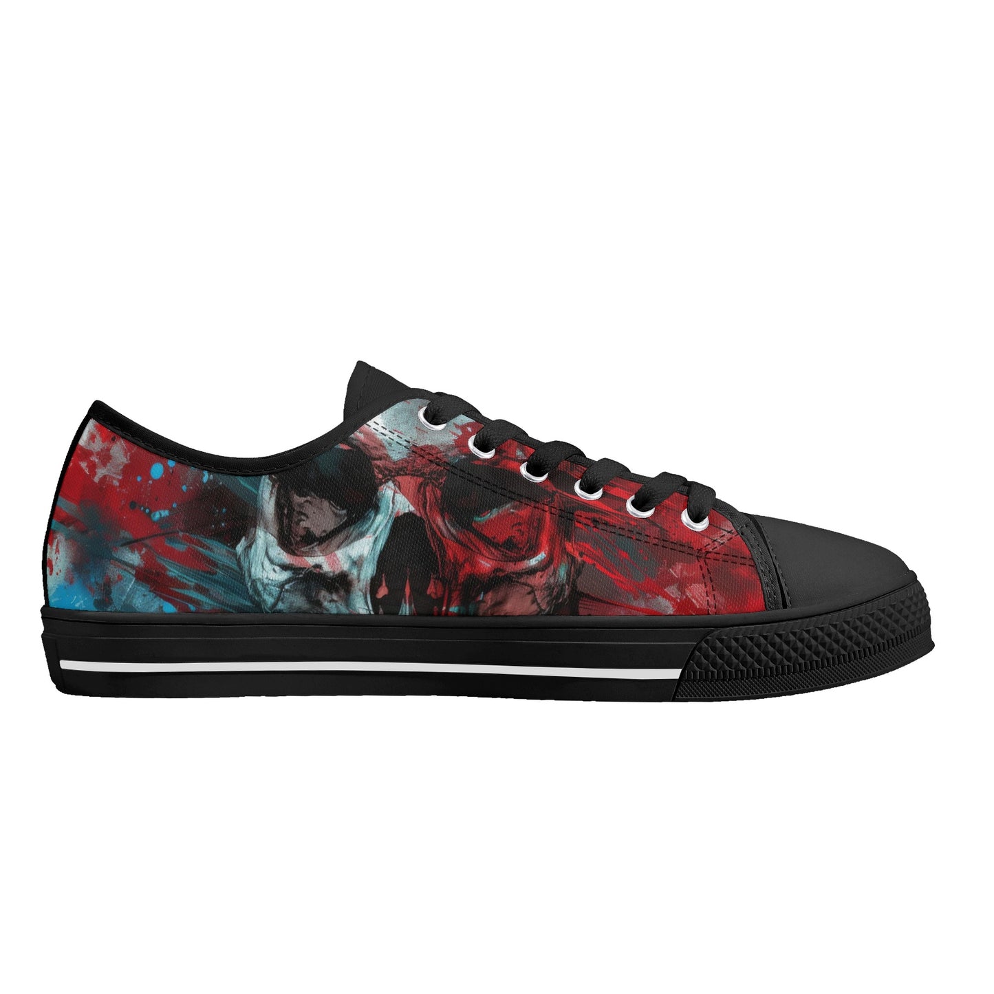 Paint Splatter Skull Mens Rubber Low Top Canvas Shoes