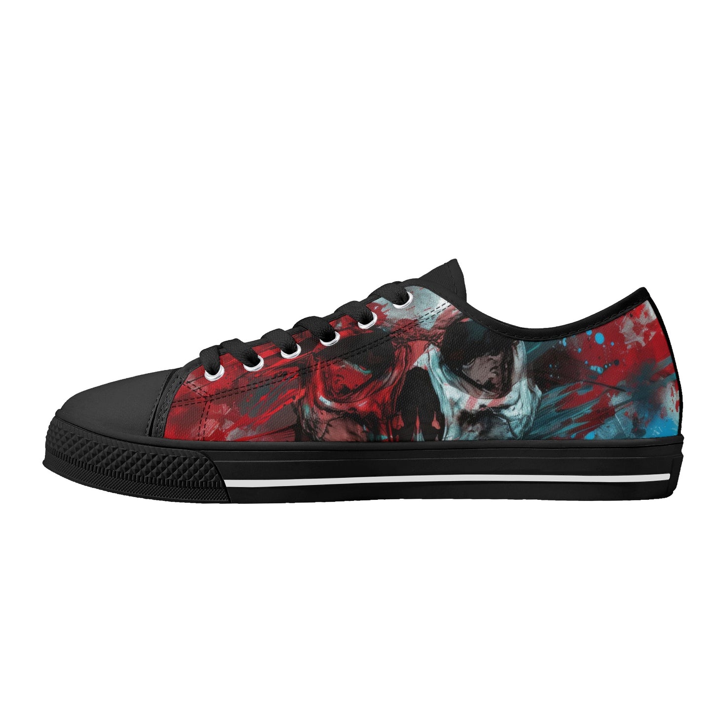 Paint Splatter Skull Mens Rubber Low Top Canvas Shoes