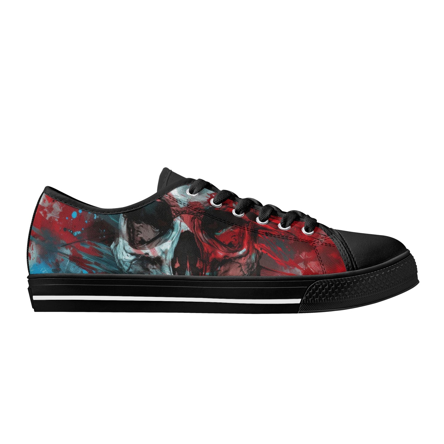 Paint Splatter Skull Mens Rubber Low Top Canvas Shoes