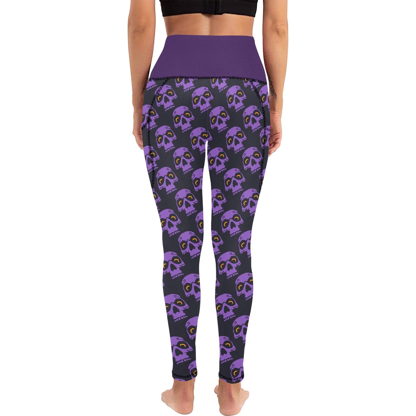 Purple Skull Heads Leggings with Pockets