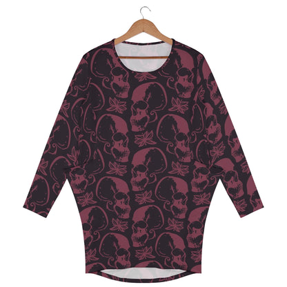 Purple Skulls Long Sleeve Dress with Pockets