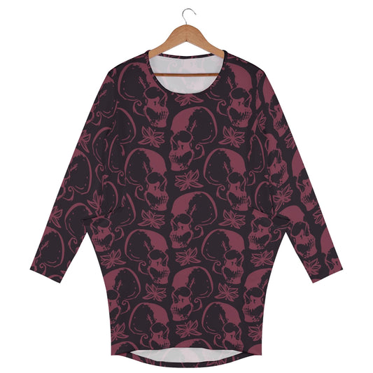 Purple Skulls Long Sleeve Dress with Pockets