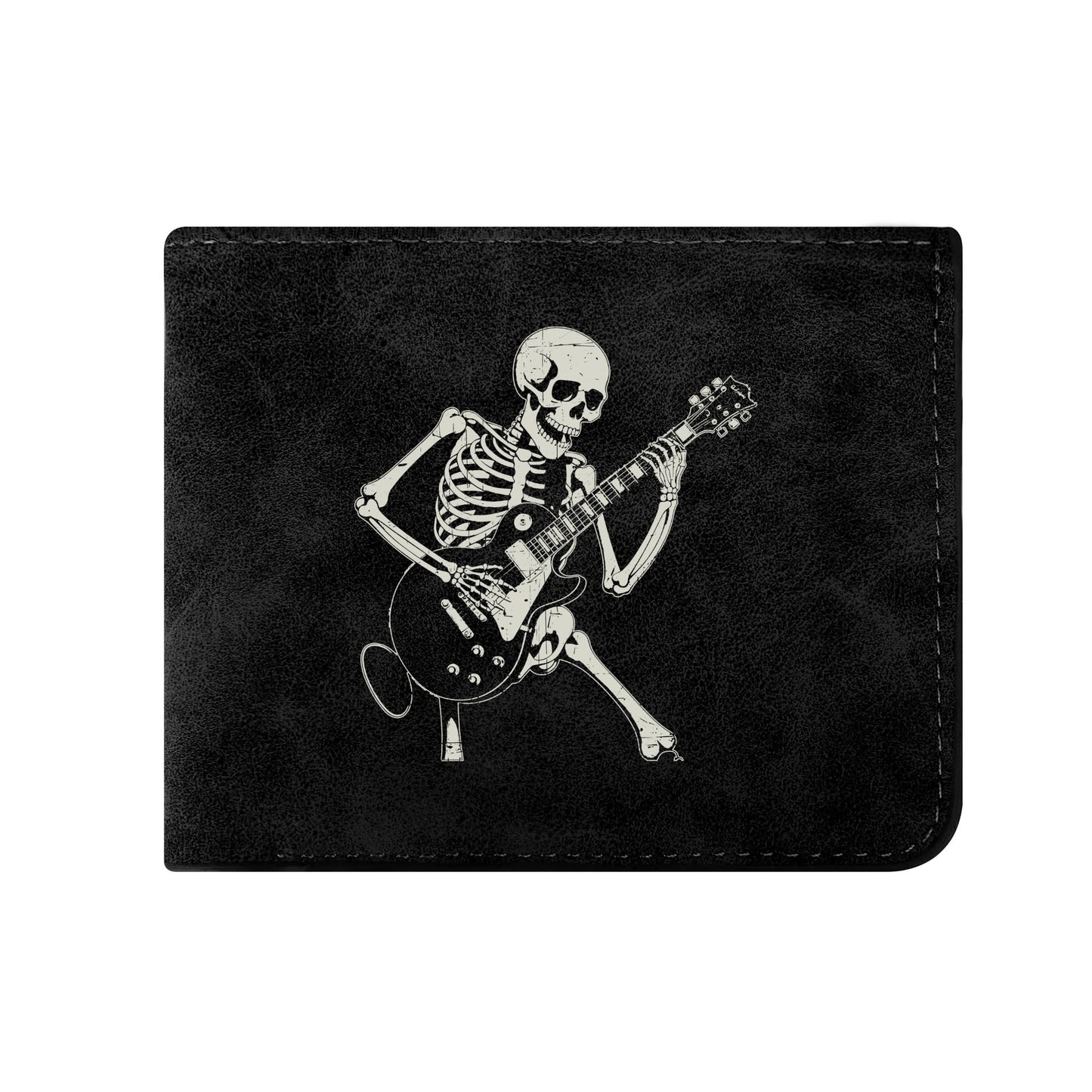 Guitar Playing Skeleton Leather Mens Thin Wallet