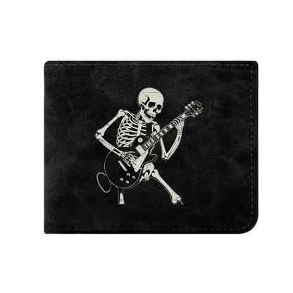 Guitar Playing Skeleton Leather Mens Thin Wallet