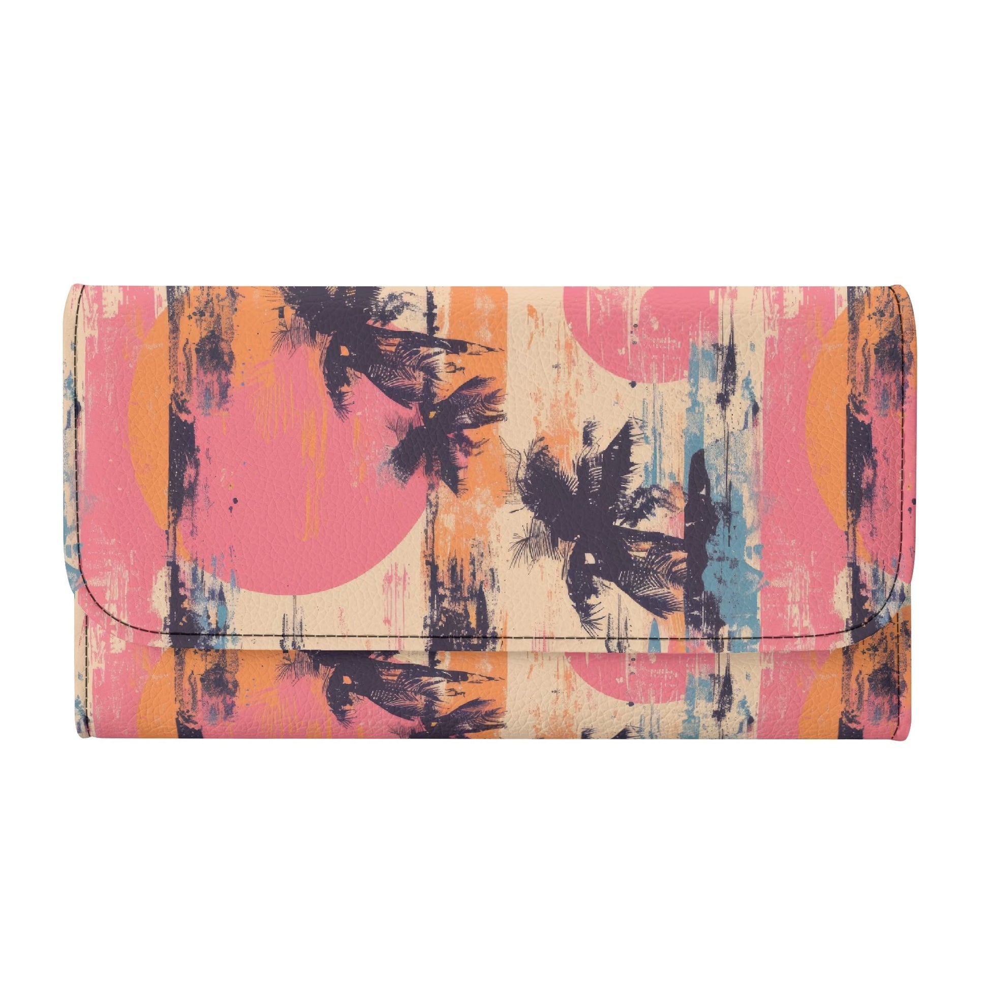 Grunge Sunset Trifold Leather Clutch Long Wallet