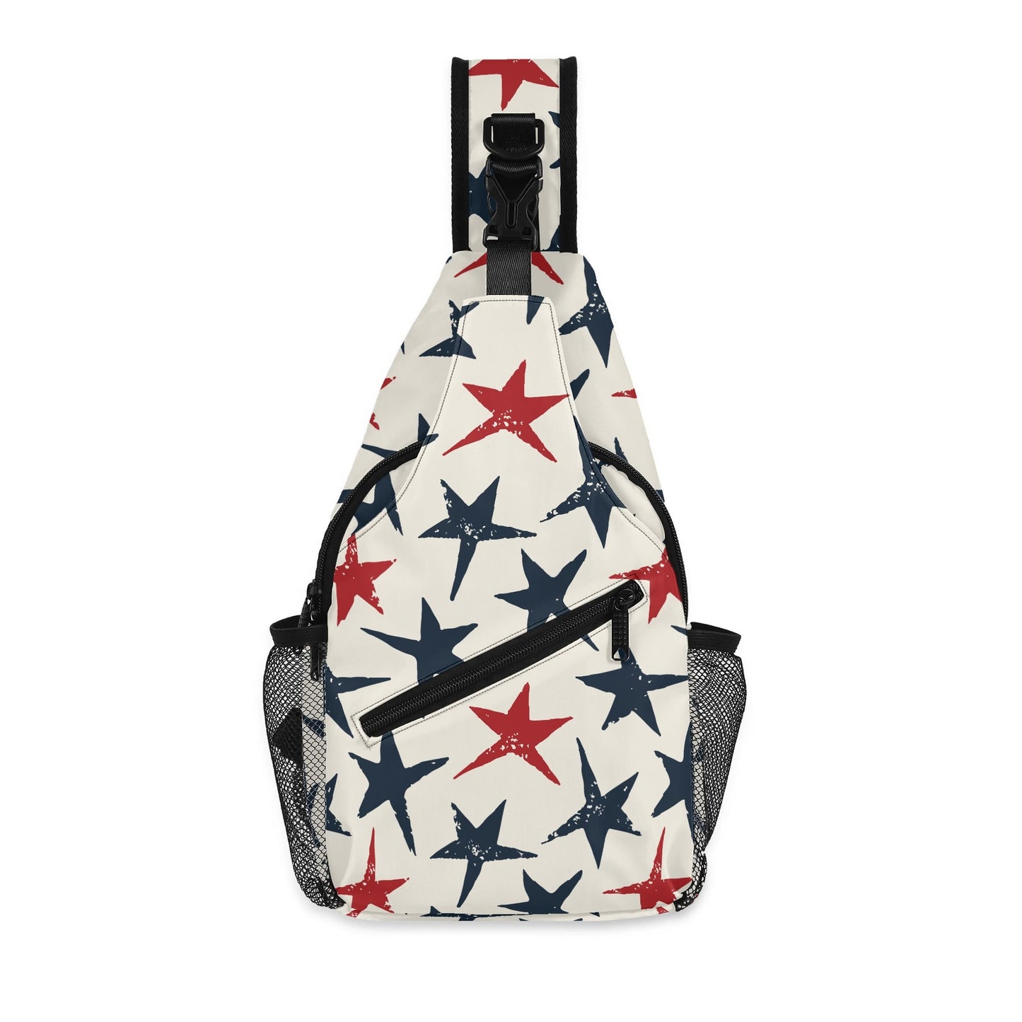 Grunge Blue and Red Stars Chest Crossbody Bag with Adjustable Strap