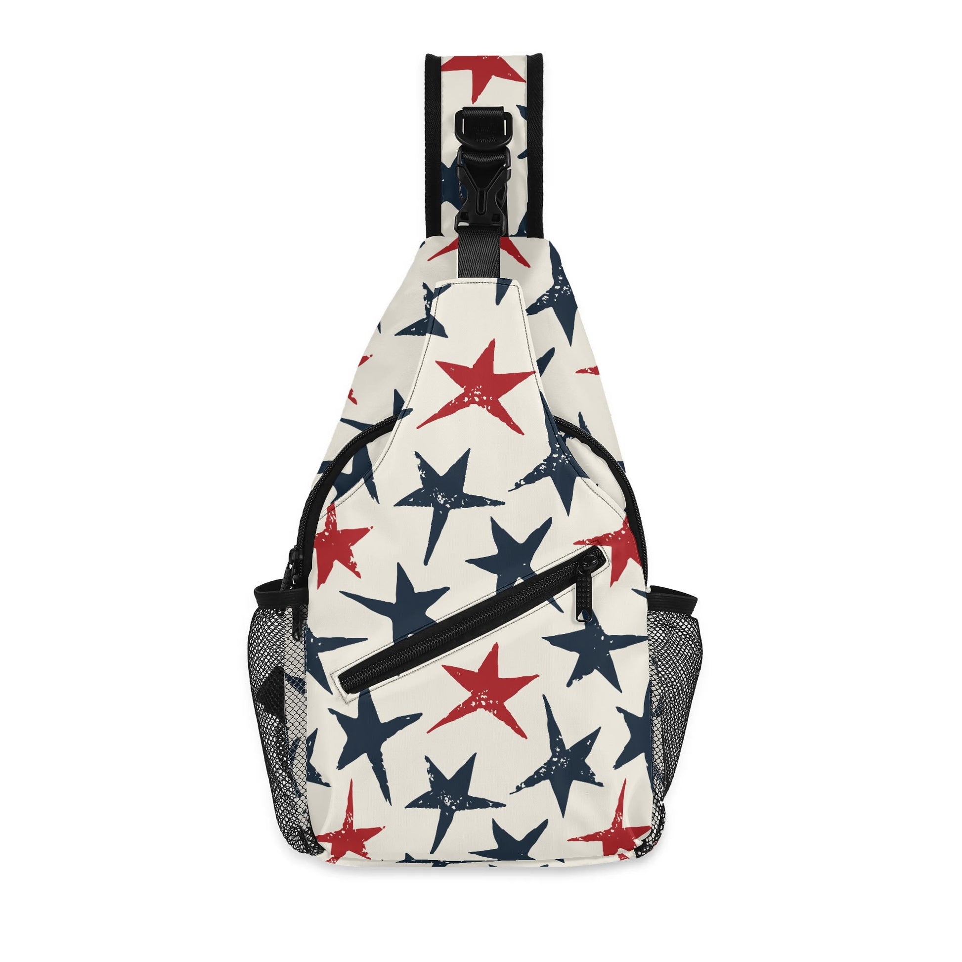Grunge Blue and Red Stars Chest Crossbody Bag with Adjustable Strap
