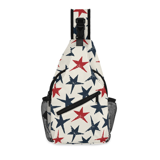 Grunge Blue and Red Stars Chest Crossbody Bag with Adjustable Strap
