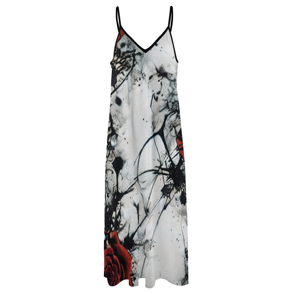 Gothic Paint Splatter Style Sling Ankle Long Dress