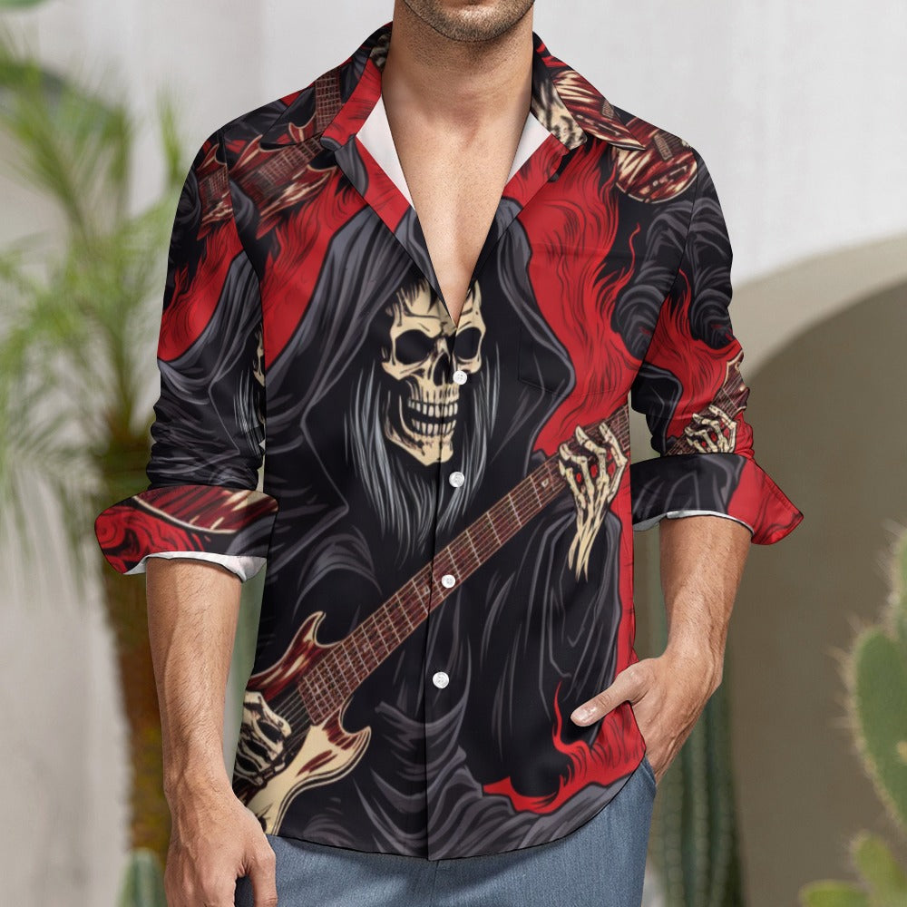 Rock And Roll Grim Reaper Casual One Pocket Long Sleeve Shirt