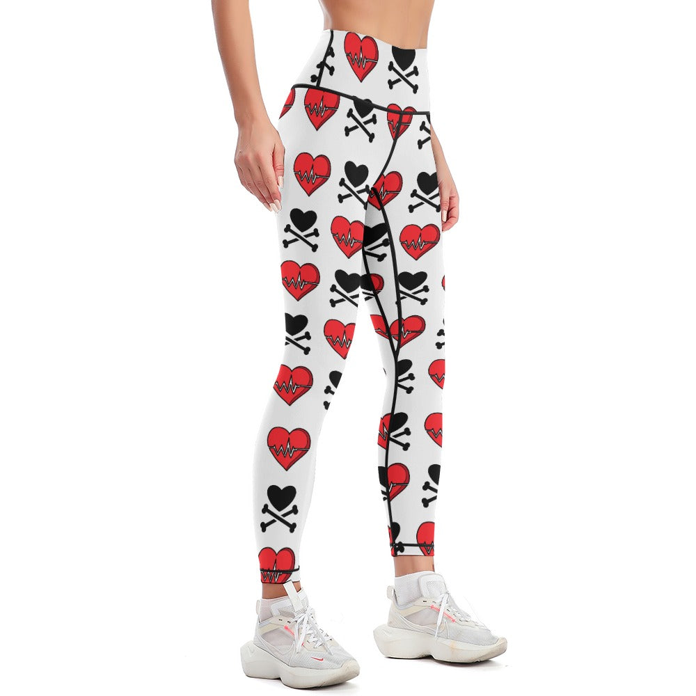 Hearts And Cross Bones Yoga Pants