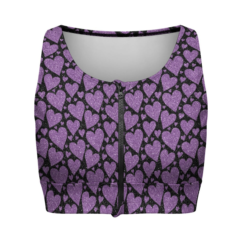 Sparking Purple Hearts Yoga Zipper Vest