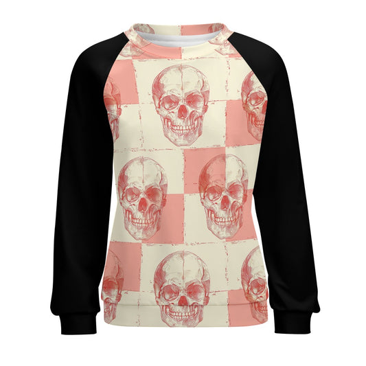 Peach Skulls Raglan Round Neck Sweater