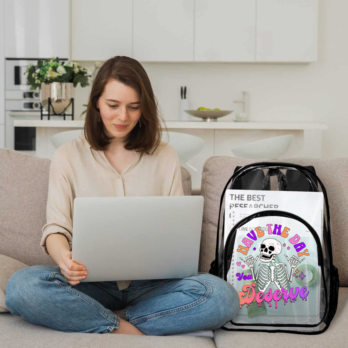 Have The Day You Deserve Transparent Backpack With Front Pocket