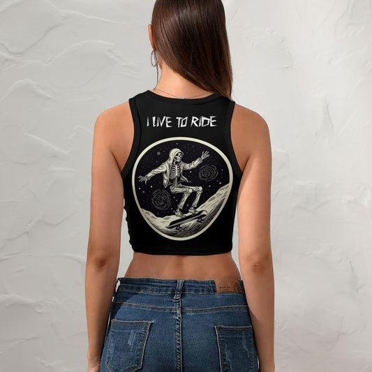 I Live To Ride Cropped Slim Racer Tank Top