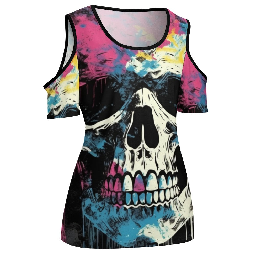 Skull Punk Off The Shoulder U-neck Short Sleeve Top