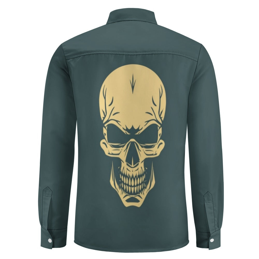 Smiling Skull Casual One Pocket Long Sleeve Shirt