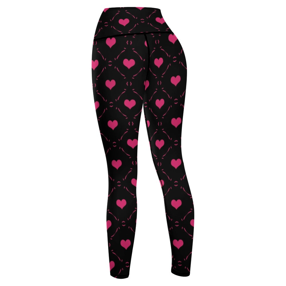 Pink Hearts On Black Yoga Pants