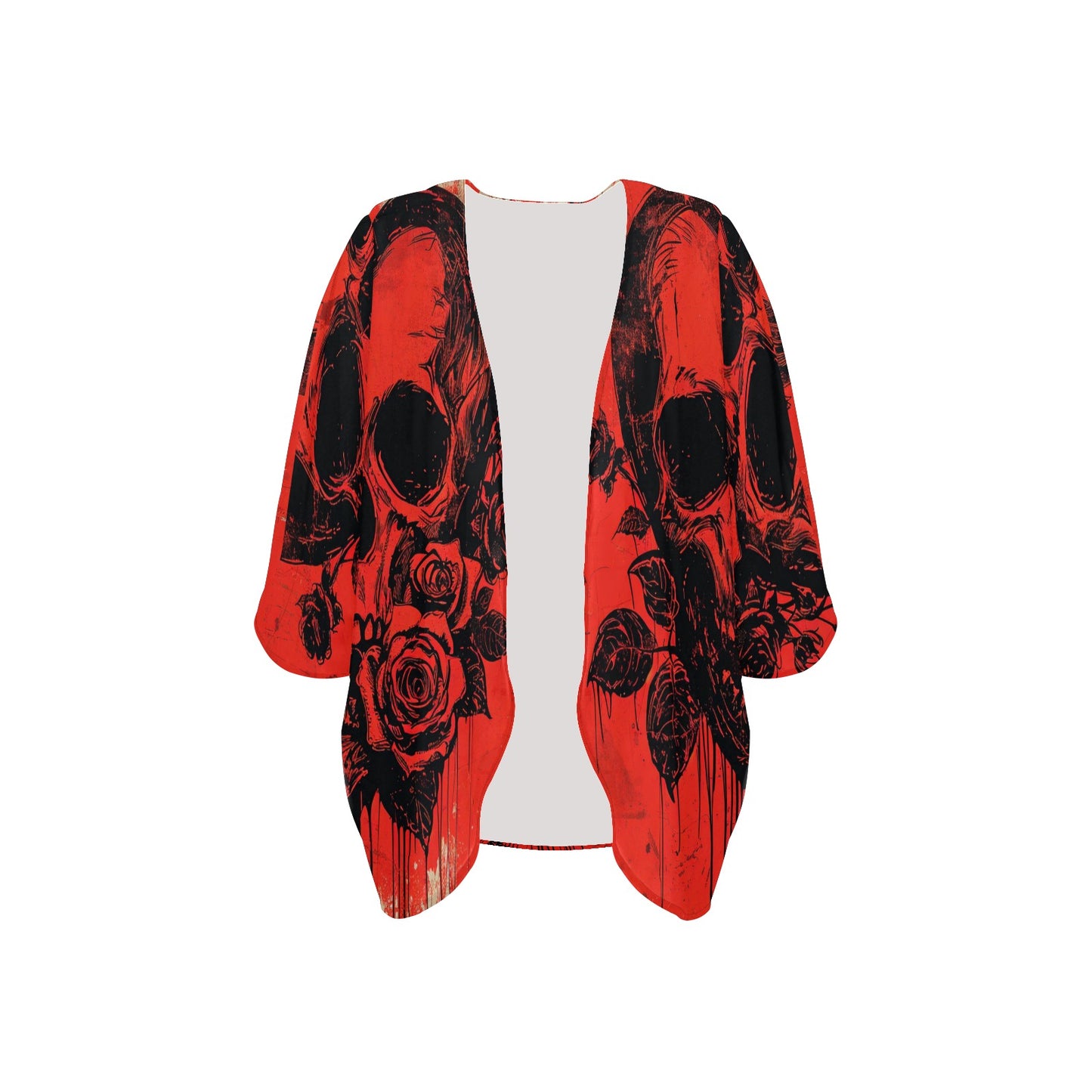 Skull And Rose Kimono Chiffon Cover Up