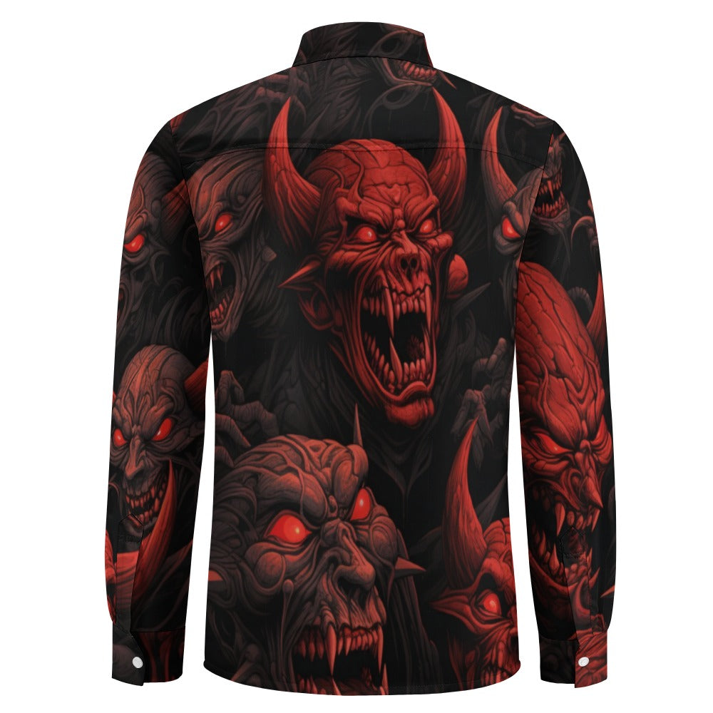 Demon Heads Casual One Pocket Long Sleeve Shirt