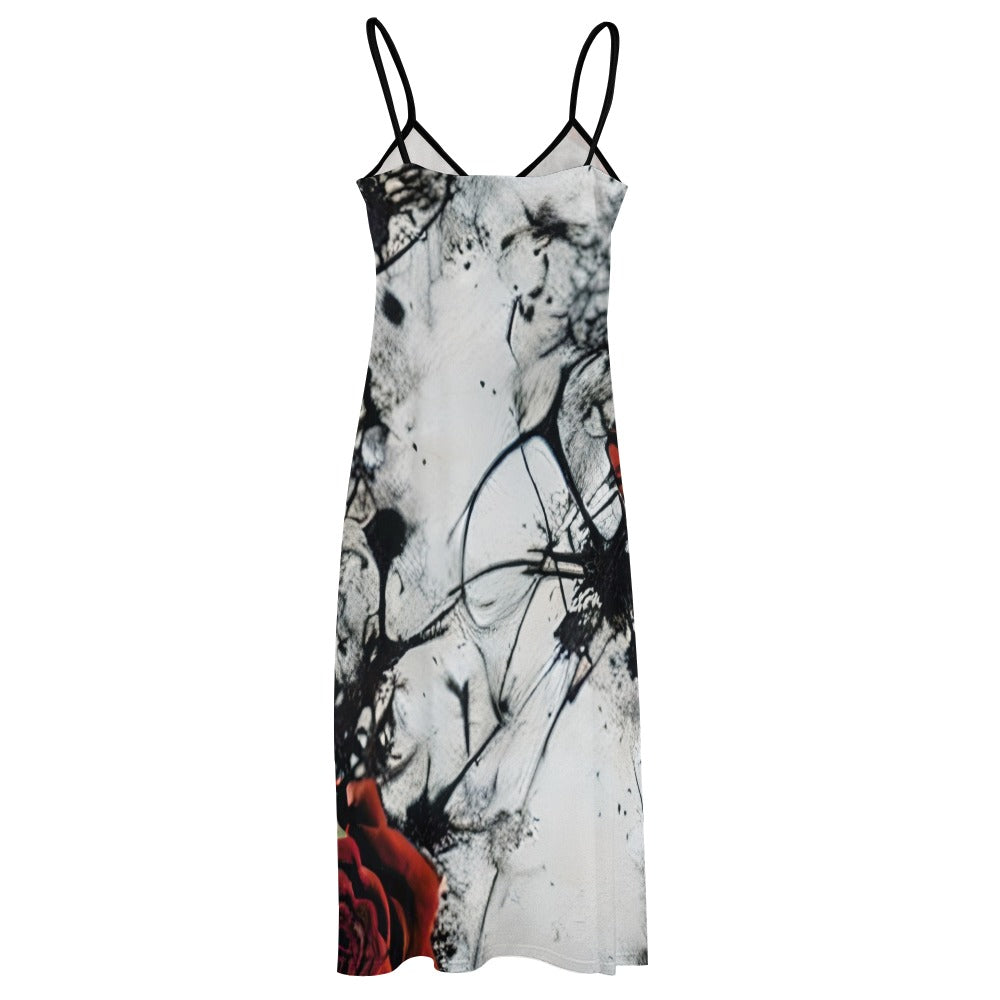 Gothic Paint Splatter Style Sling Ankle Long Dress