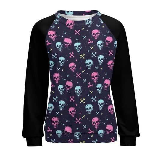 Skulls And Bones Raglan Round Neck Sweater