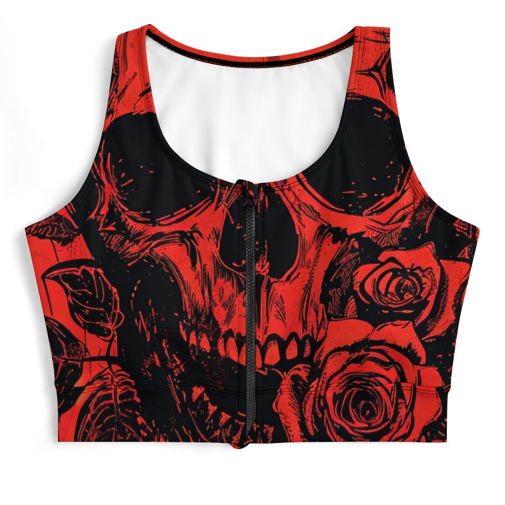 Skull And Roses Yoga Zipper Vest