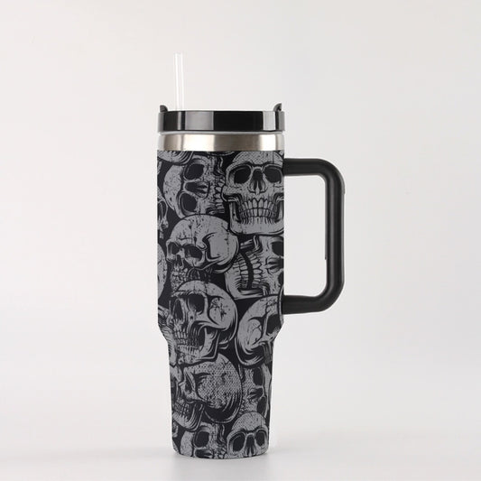 Silver Skulls 40 oz Tumbler With Handle