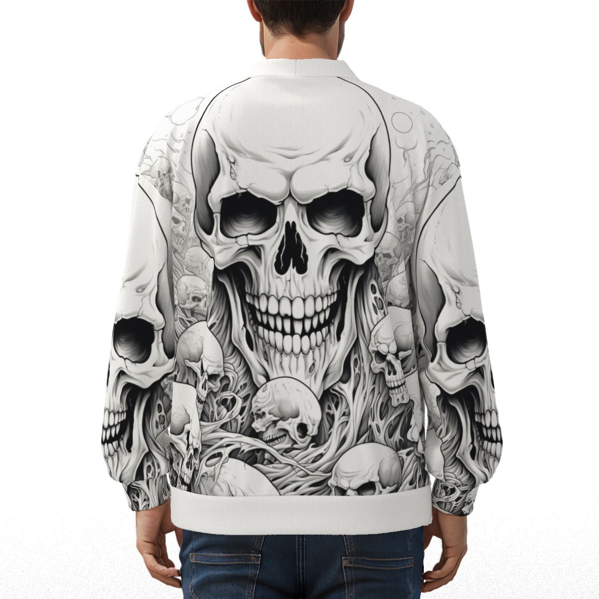 Skull Sketch V-neck Knitted Fleece Cardigan With Button Closure