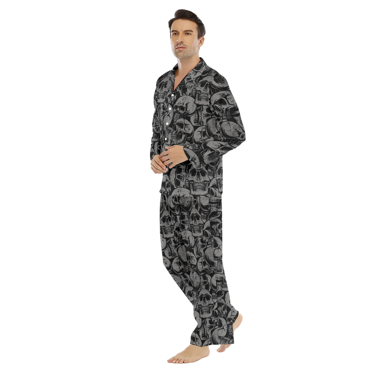 Silver Skulls Lapel Pajama Set