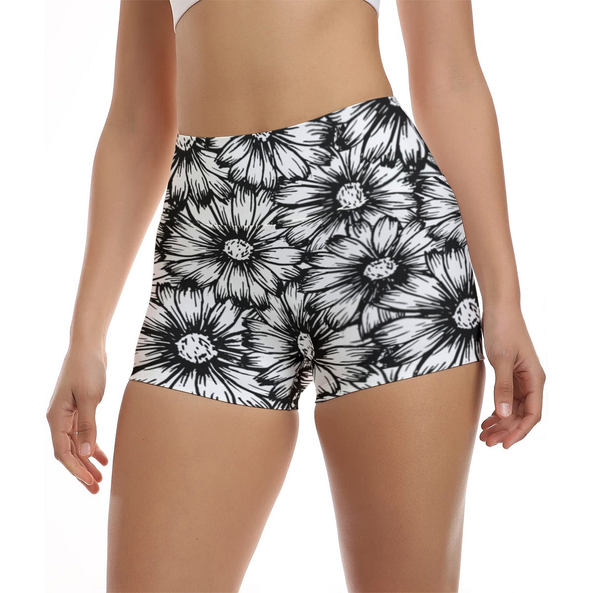 Black Sunflowers Ultra-Short Yoga Shorts