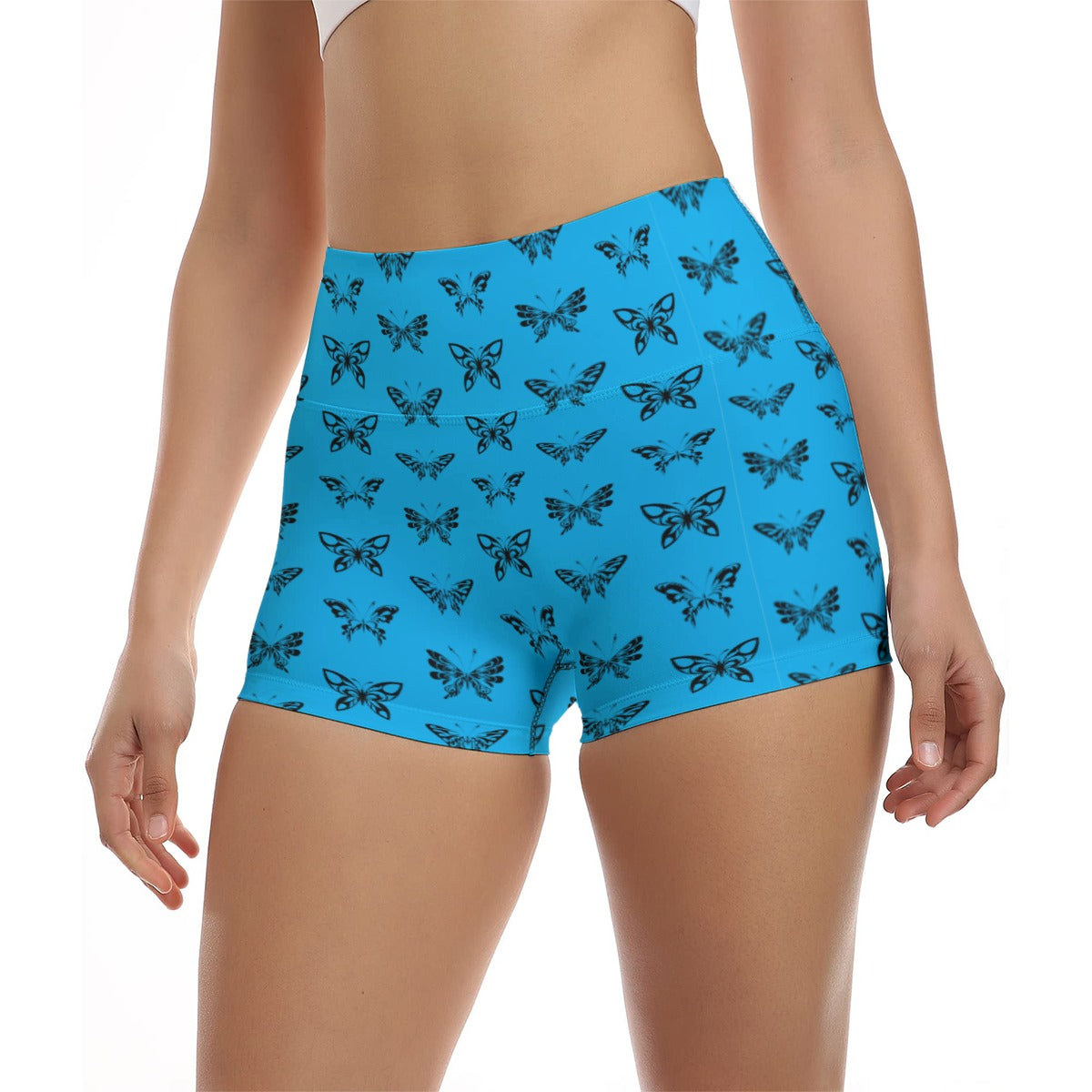 Blue Ink Butterflies Ultra-Short Yoga Shorts