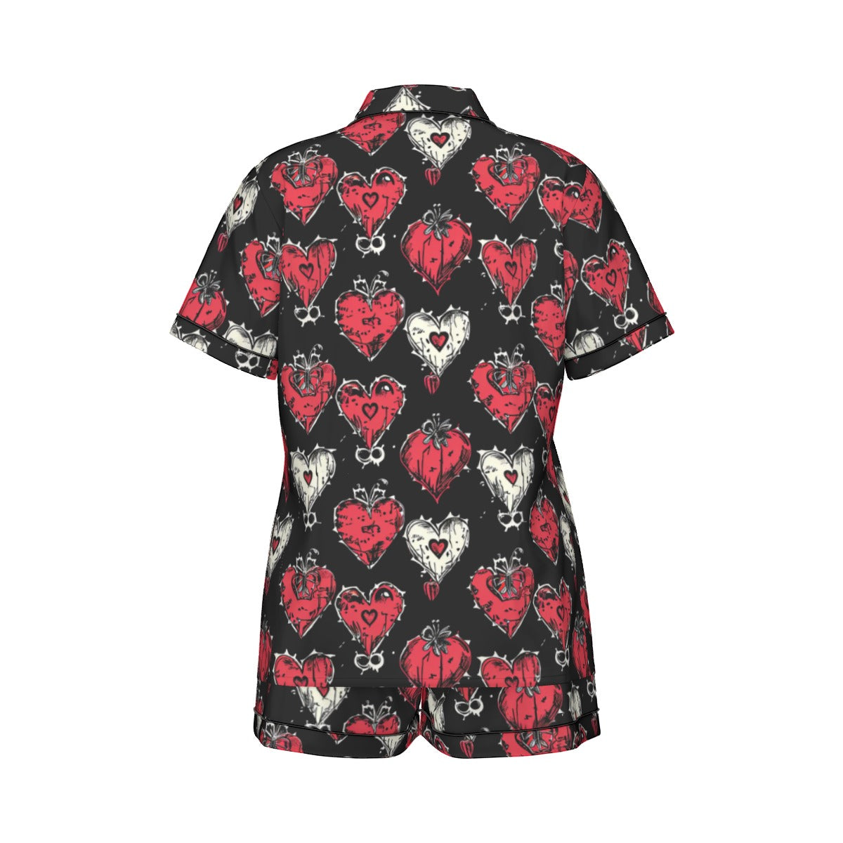 Gothic Hearts Women's Imitation Silk Pajama Set With Short Sleeve