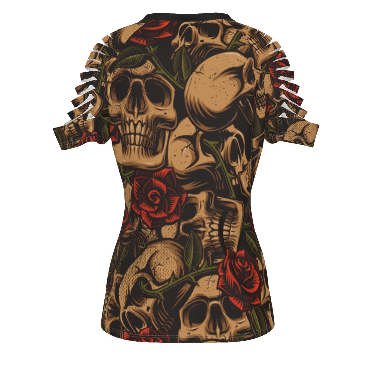 Bronze Skulls And Roses Ripped T-Shirt