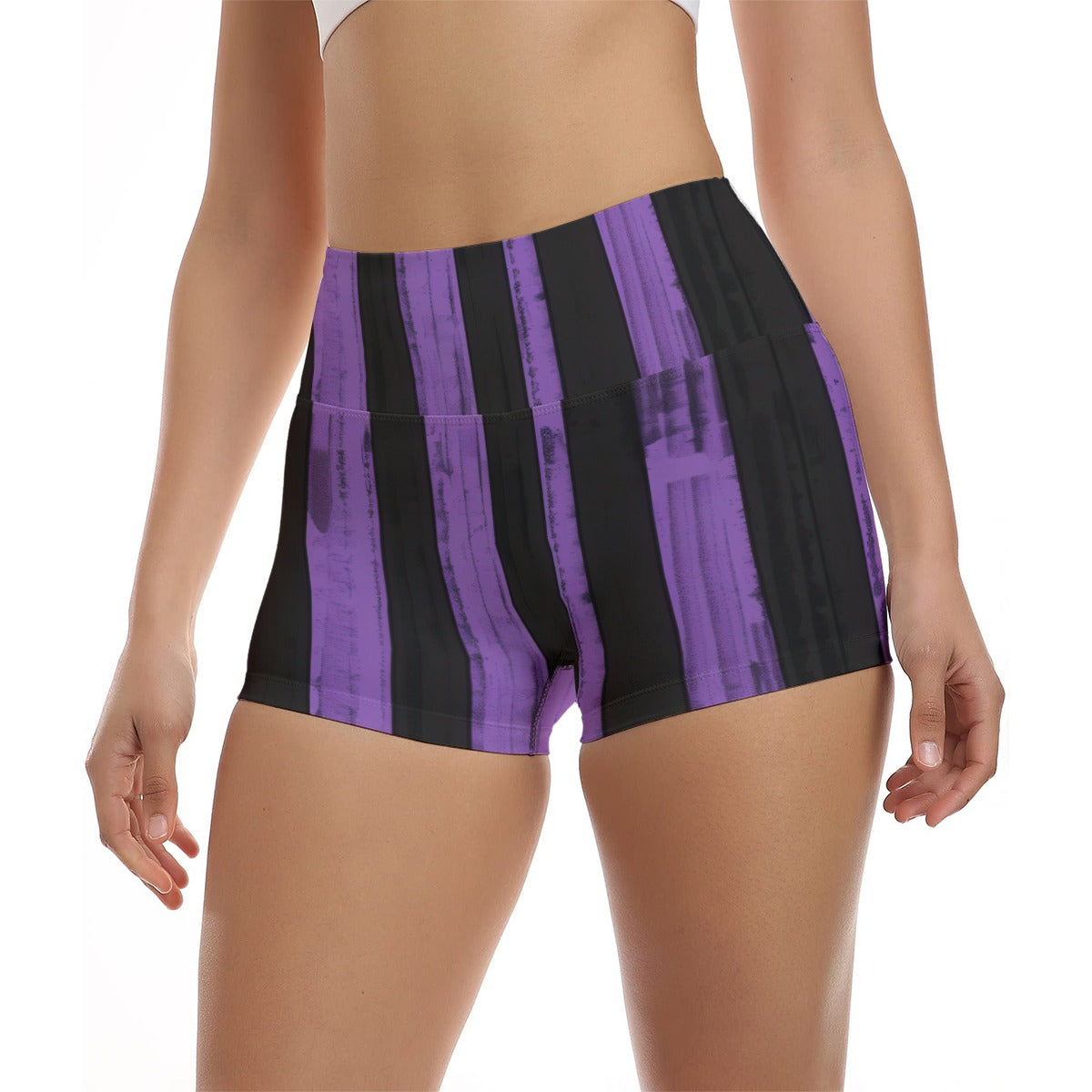 Vertical Purple And Black Stripes Ultra-Short Yoga Shorts