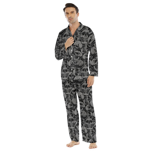 Silver Skulls Lapel Pajama Set