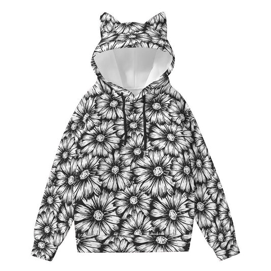 Black Sunflowers Hoodie With Cat Ears