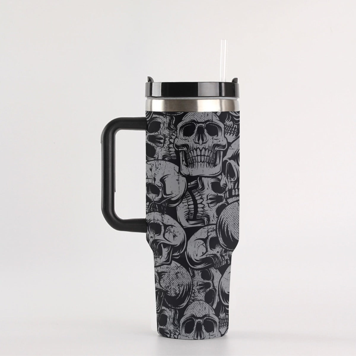 Silver Skulls 40 oz Tumbler With Handle