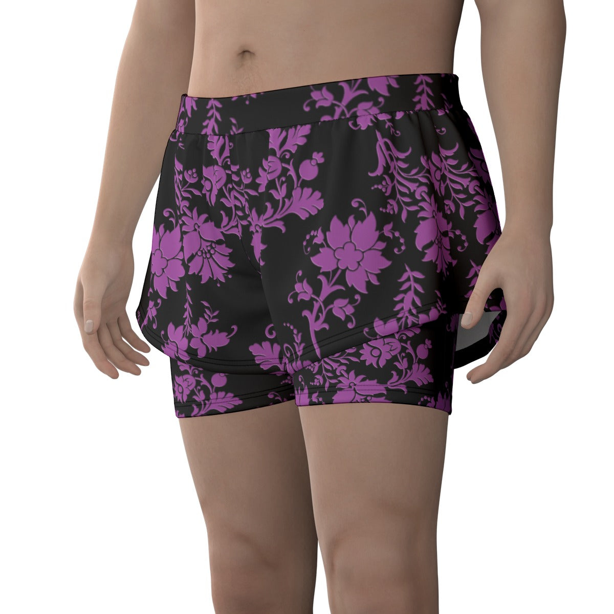 Purple Flowers Sports Lined Shorts