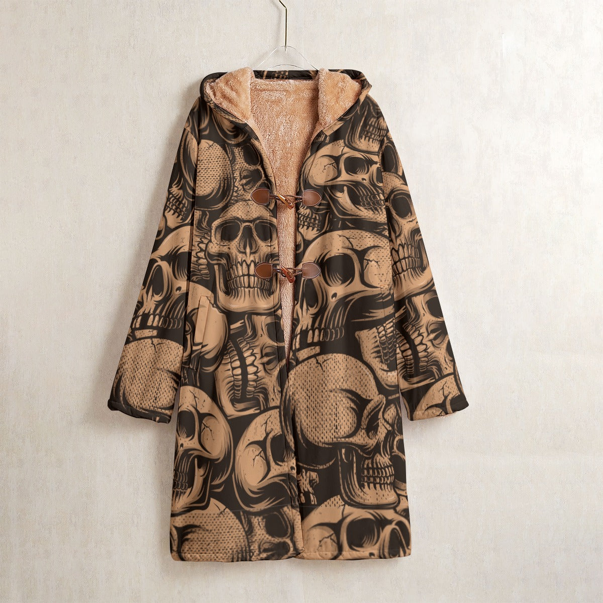 Bronze Skulls Horn Button Long Fleece Windbreaker