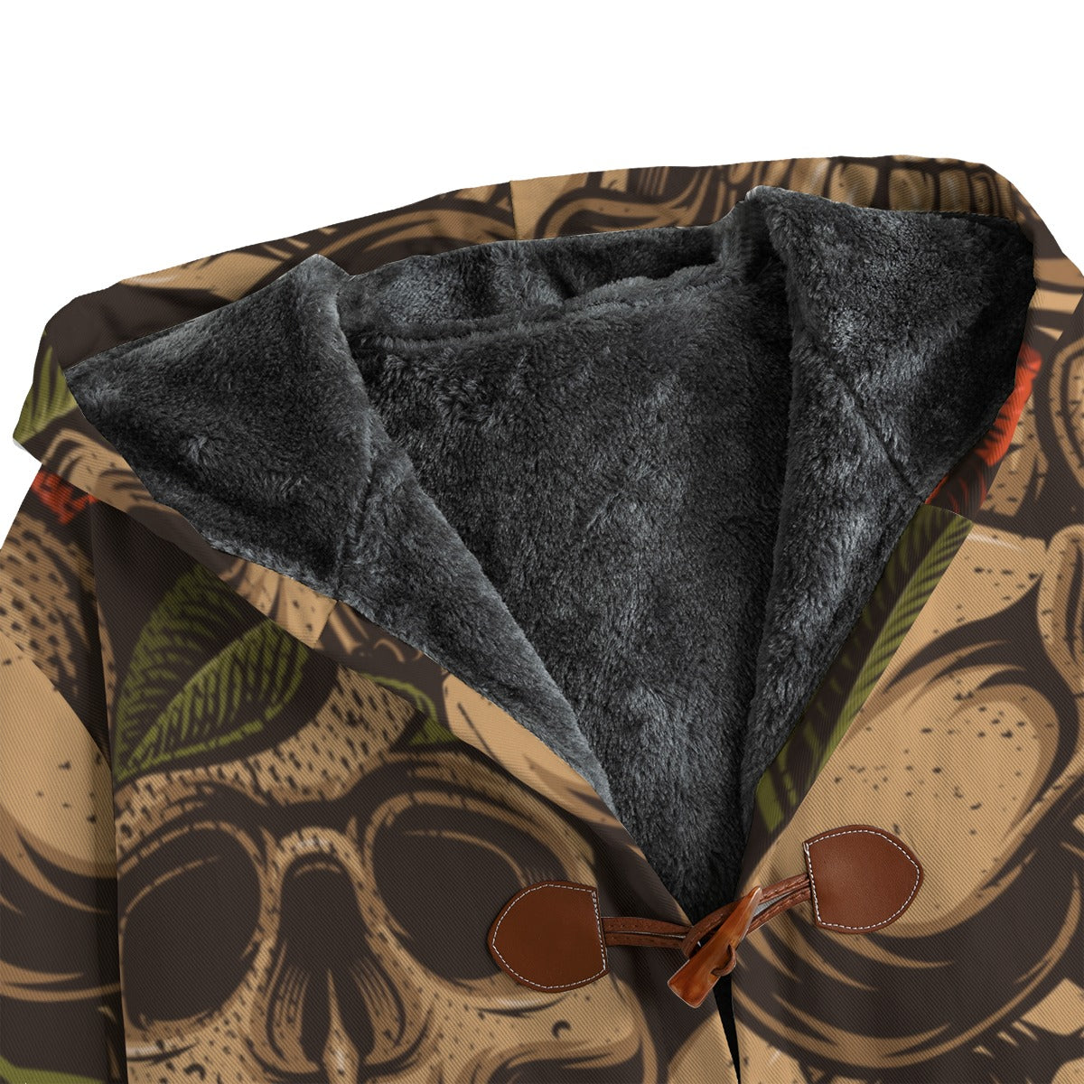 Bronze Skulls And Roses Canvas Button Fleece Windbreaker