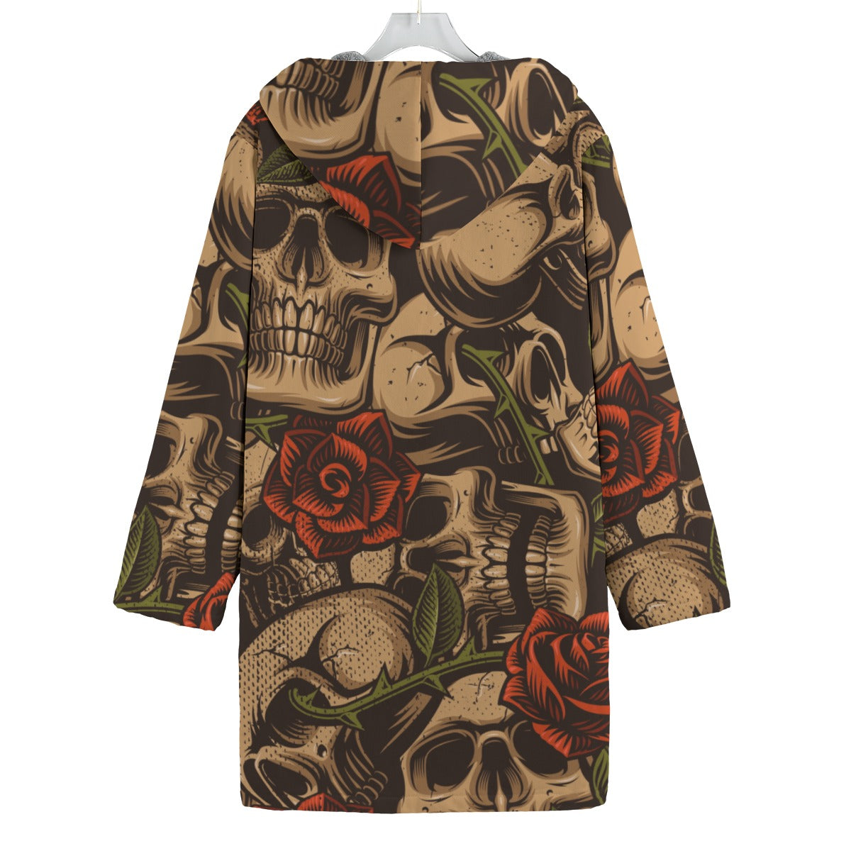 Bronze Skulls And Roses Canvas Button Fleece Windbreaker