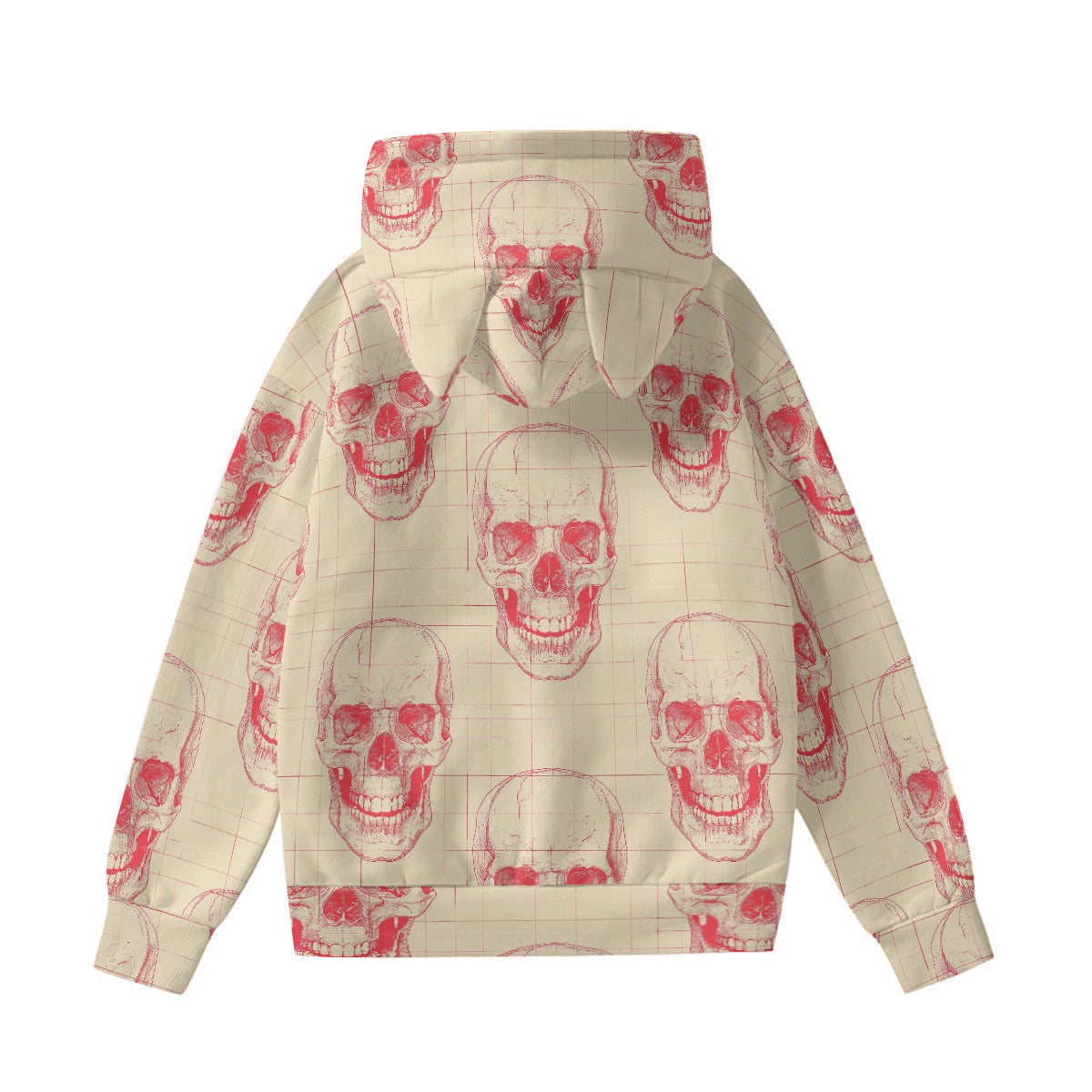 Peachy Skulls Hoodie With Cat Ears