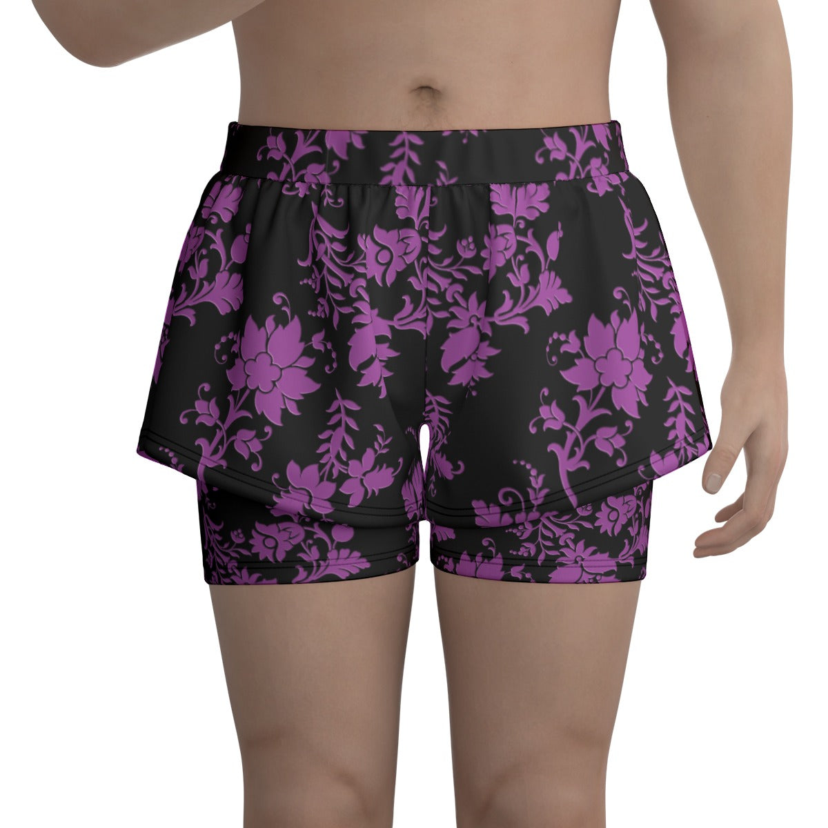 Purple Flowers Sports Lined Shorts