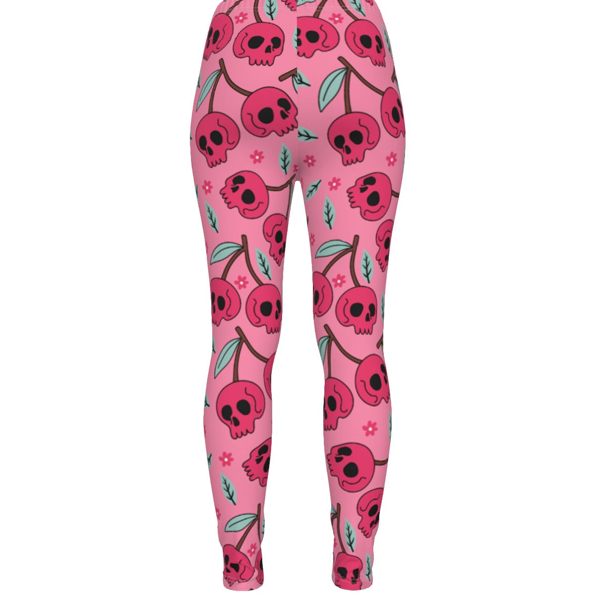 Pink Cherry Skulls Ripped Leggings