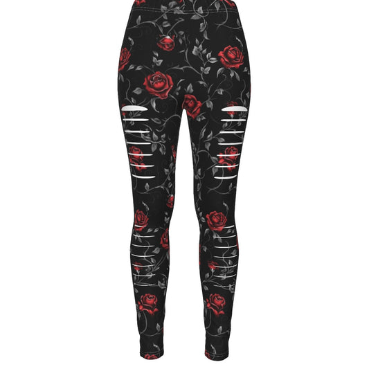 Dark Roses Ripped Leggings