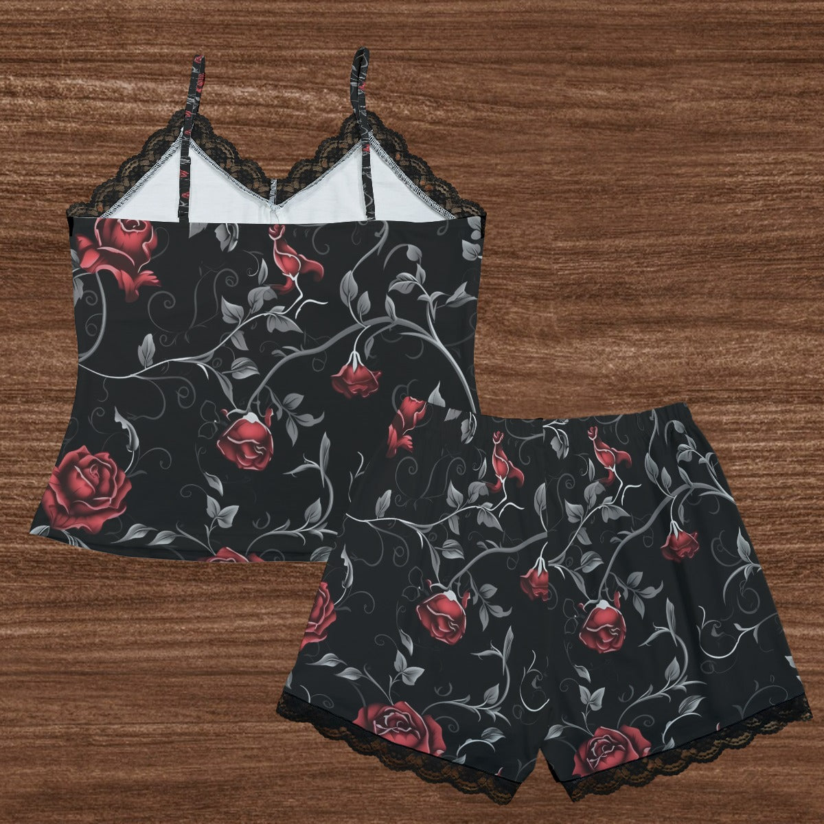 Wilting Rose Cami Home Suit With Lace Edge